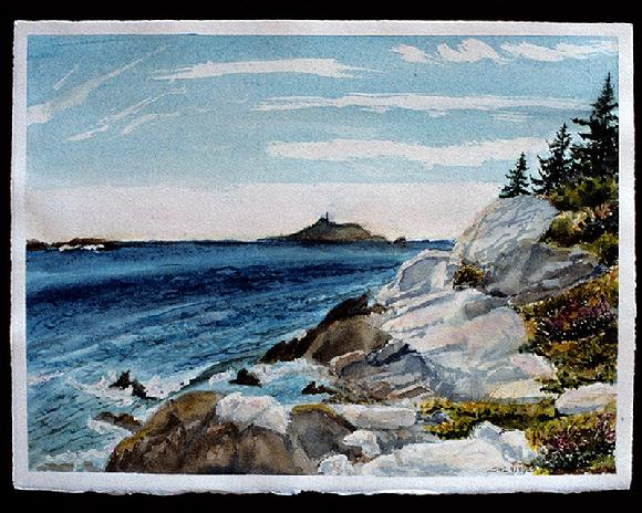 Seguin Island watercolor by Sarah Laurence